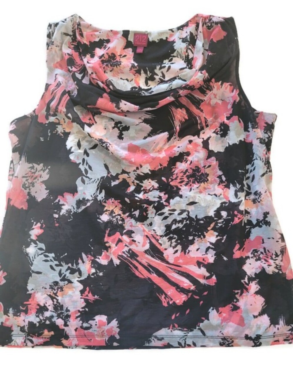 212 Collection Floral Sleeveless Cowl Neck Top - Pink & Black